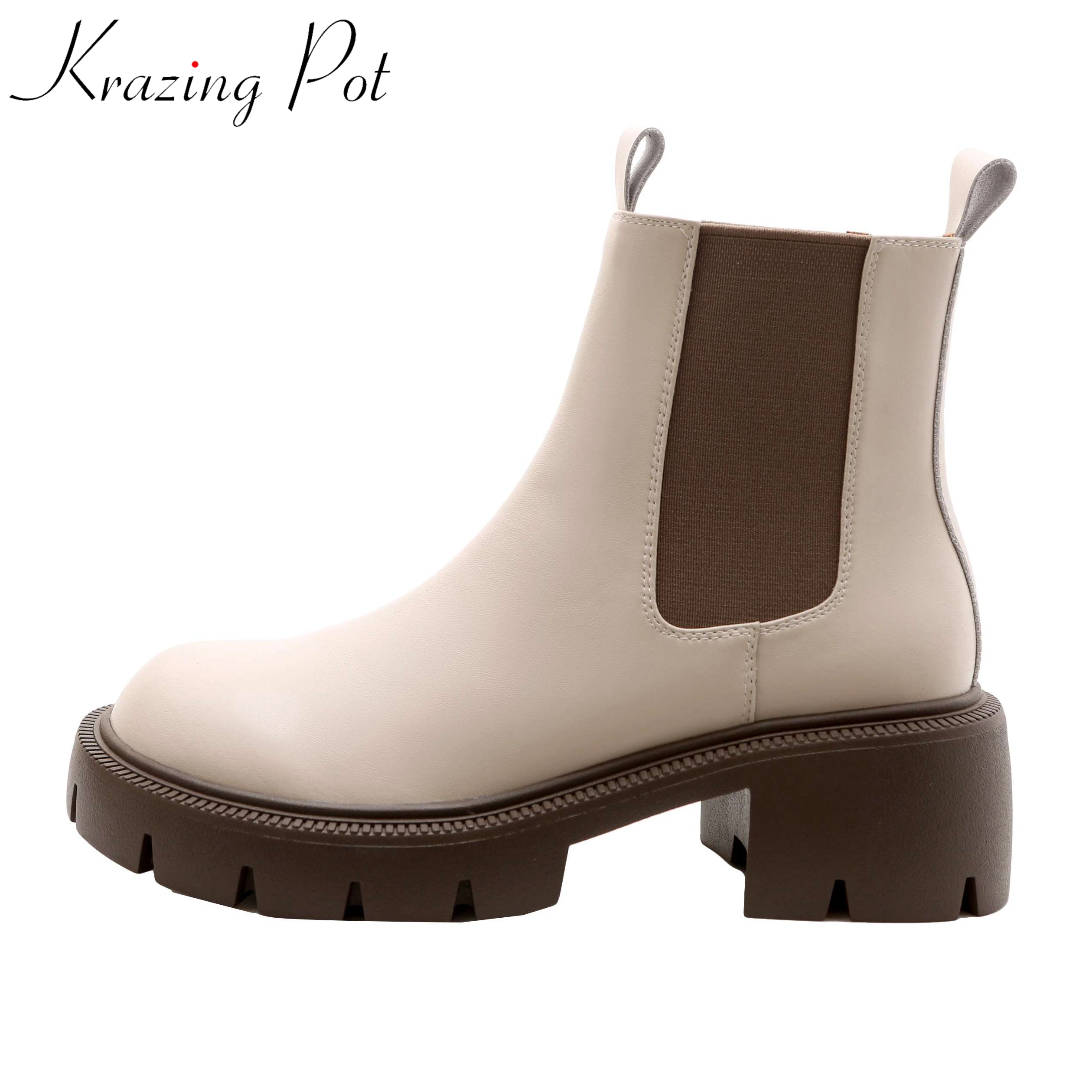 Krazing Pot Cow Leather Round Toe Thick Bottom High Heels Platform Motorcycles Boots Warm Winter Shoes Mixed Color Ankle Boots
Krazing Pot Cow Leather Round Toe Thick Bottom High Heels Platform Motorcycles Boots Warm Winter Shoes Mixed Color Ankle Boots