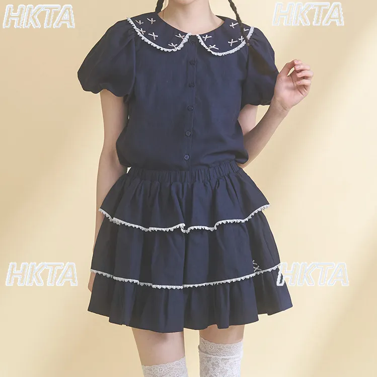Japanese Sweet Lolita Doll Collar Bow Lantern Short Sleeve White Shirt Top Waist Lace Laminated Mini Skirt Two Pieces Sets Women
Japanese Sweet Lolita Doll Collar Bow Lantern Short Sleeve White Shirt Top Waist Lace Laminated Mini Skirt Two Pieces Sets Women