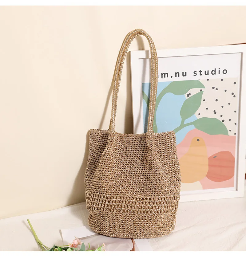 Metallic Yarn Bucket Bag Shiny Thread Straw Handbag Summer Beach Purse 2026 New Hollow Fold Woven Bag for Vacation Holiday
Metallic Yarn Bucket Bag Shiny Thread Straw Handbag Summer Beach Purse 2026 New Hollow Fold Woven Bag for Vacation Holiday