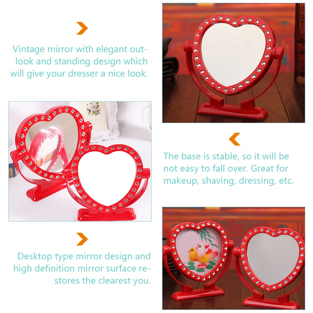 2Pcs Heart-Shaped Desktop Vanity Mirrors Vintage Style Single-Side Makeup Mirror Stable Base for Bedroom Dressing Table
2Pcs Heart-Shaped Desktop Vanity Mirrors Vintage Style Single-Side Makeup Mirror Stable Base for Bedroom Dressing Table