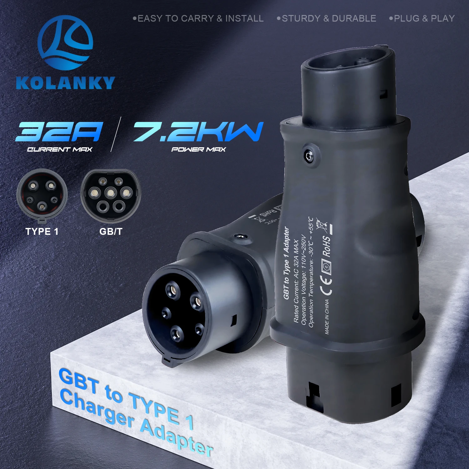 Kolanky 32A 7.2KW GBT To Type 1 EV Charger Adapter For US Electric Vehicle Cars Home Charging Adaptor
Kolanky 32A 7.2KW GBT To Type 1 EV Charger Adapter For US Electric Vehicle Cars Home Charging Adaptor