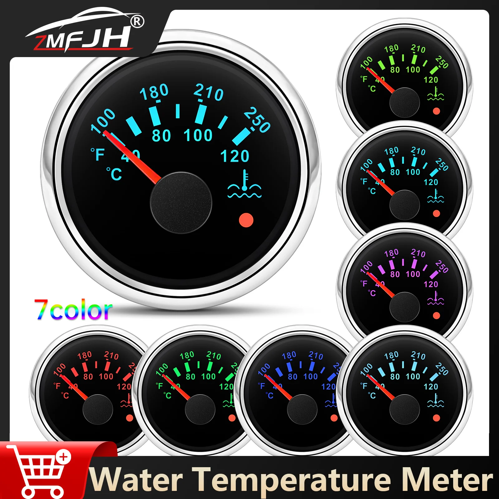 52mm Water Temp Meter 40~120℃ 100~250℉ Temperature Indicator 7 Color Backlight Water Temp Gauge For Marine Boat Car 12V 24V
52mm Water Temp Meter 40~120℃ 100~250℉ Temperature Indicator 7 Color Backlight Water Temp Gauge For Marine Boat Car 12V 24V