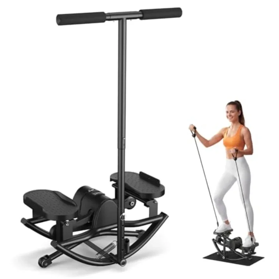 Home exercise rocking stepper with steel frame, black finish, side-to-side motion, resistance bands, handlebar, digital monitor
Home exercise rocking stepper with steel frame, black finish, side-to-side motion, resistance bands, handlebar, digital monitor