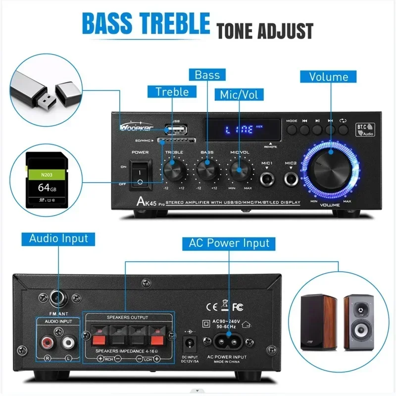 Цифровой Hi-Fi усилитель AK45 Pro, максимальная мощность 820 Вт, канал 2,0, поддержка Bluetooth, объемный звук, усилитель, Поддержка динамика
Цифровой Hi-Fi усилитель AK45 Pro, максимальная мощность 820 Вт, канал 2,0, поддержка Bluetooth, объемный звук, усилитель, Поддержка динамика