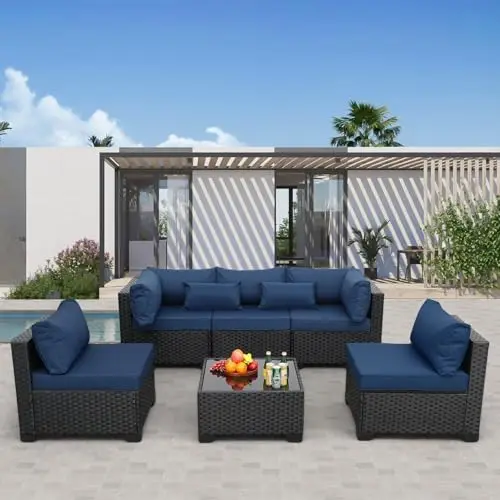 Patio Sectional 6 Pieces All-Weather Wicker Patio Furniture Set Outdoor Sectional with Glass Table Non-Slip Cushions
Patio Sectional 6 Pieces All-Weather Wicker Patio Furniture Set Outdoor Sectional with Glass Table Non-Slip Cushions