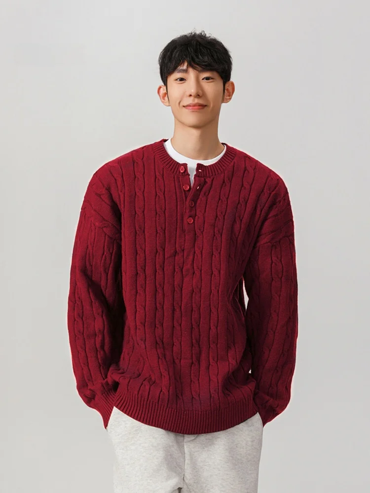Red Wine Color Men's Knitted Sweater Winter Henry Collar Twist Knitwear New Year's Top Casual Sle Thiened Polyester Fiber
Red Wine Color Men's Knitted Sweater Winter Henry Collar Twist Knitwear New Year's Top Casual Sle Thiened Polyester Fiber