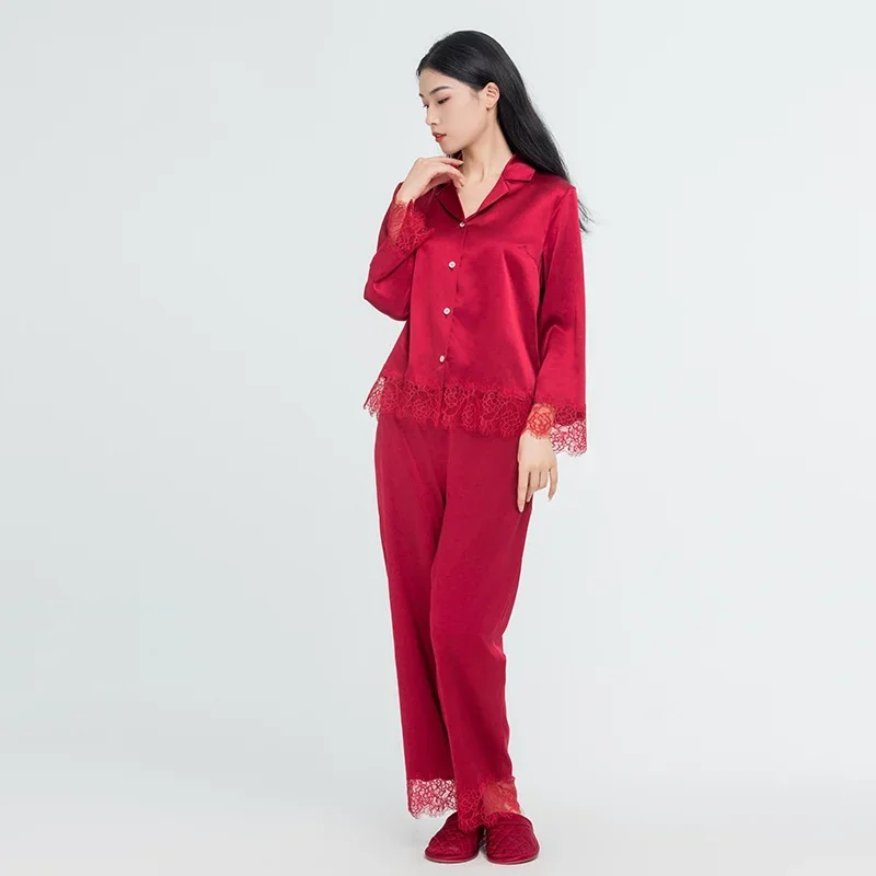 100% Mulberry Silk Women Nightwear Long Sleeve Soft Female Spring Summer Large Size Homewear Luxury Lace Trim Silk Pajamas Set
100% Mulberry Silk Women Nightwear Long Sleeve Soft Female Spring Summer Large Size Homewear Luxury Lace Trim Silk Pajamas Set