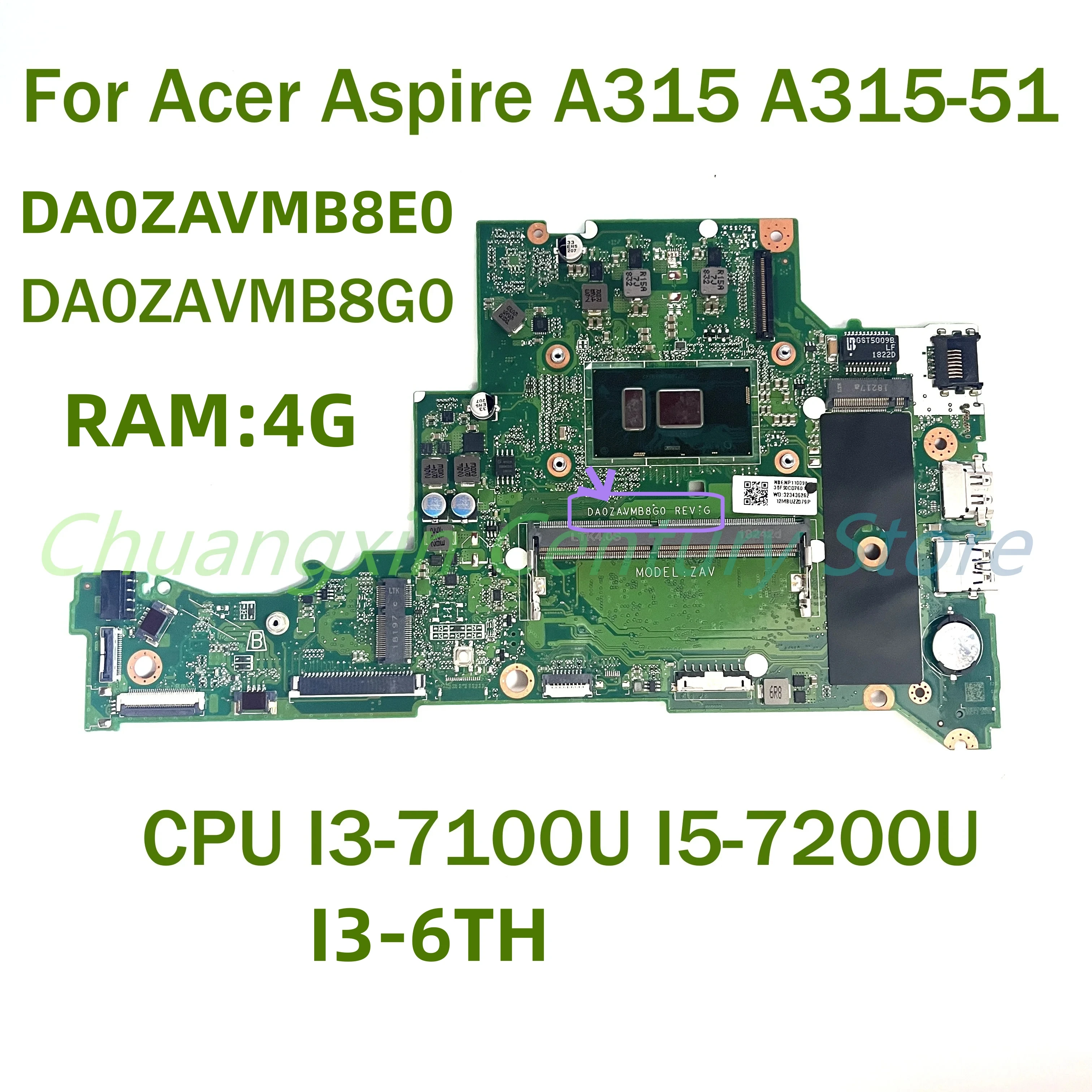 For Acer Aspire A315 A315-51 Laptop motherboard DA0ZAVMB8G0/DA0ZAVMB8E0with I3 I5 6TH/7THRAM: 4G 100% Tested Fully Work
For Acer Aspire A315 A315-51 Laptop motherboard DA0ZAVMB8G0/DA0ZAVMB8E0with I3 I5 6TH/7THRAM: 4G 100% Tested Fully Work