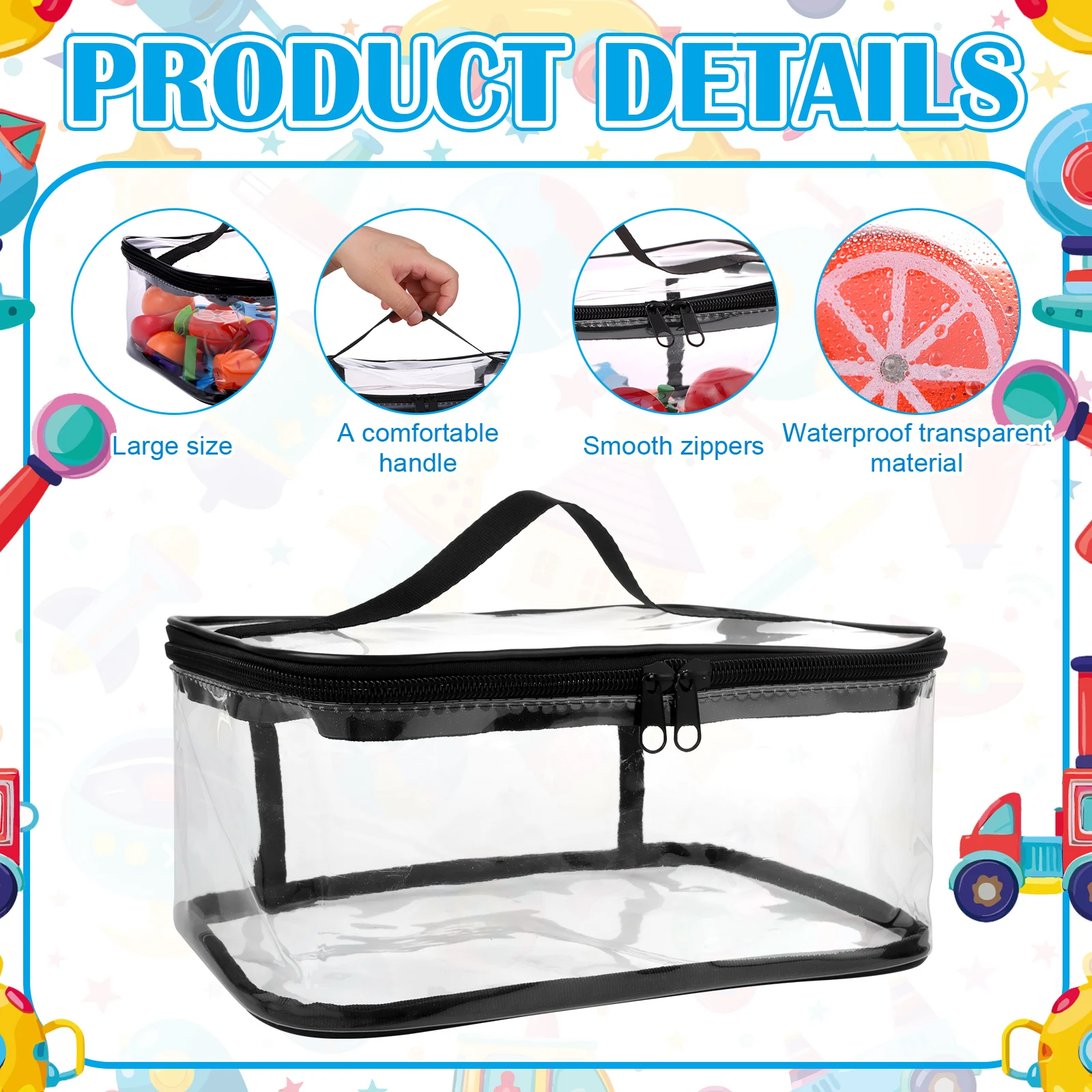 4 Pcs Clear PVC Toy Storage Bags With Handles 9.3x6.7x4.5 Inch Travel Toiletry Bags Waterproof Toy Storage Organizer Pouch With
4 Pcs Clear PVC Toy Storage Bags With Handles 9.3x6.7x4.5 Inch Travel Toiletry Bags Waterproof Toy Storage Organizer Pouch With