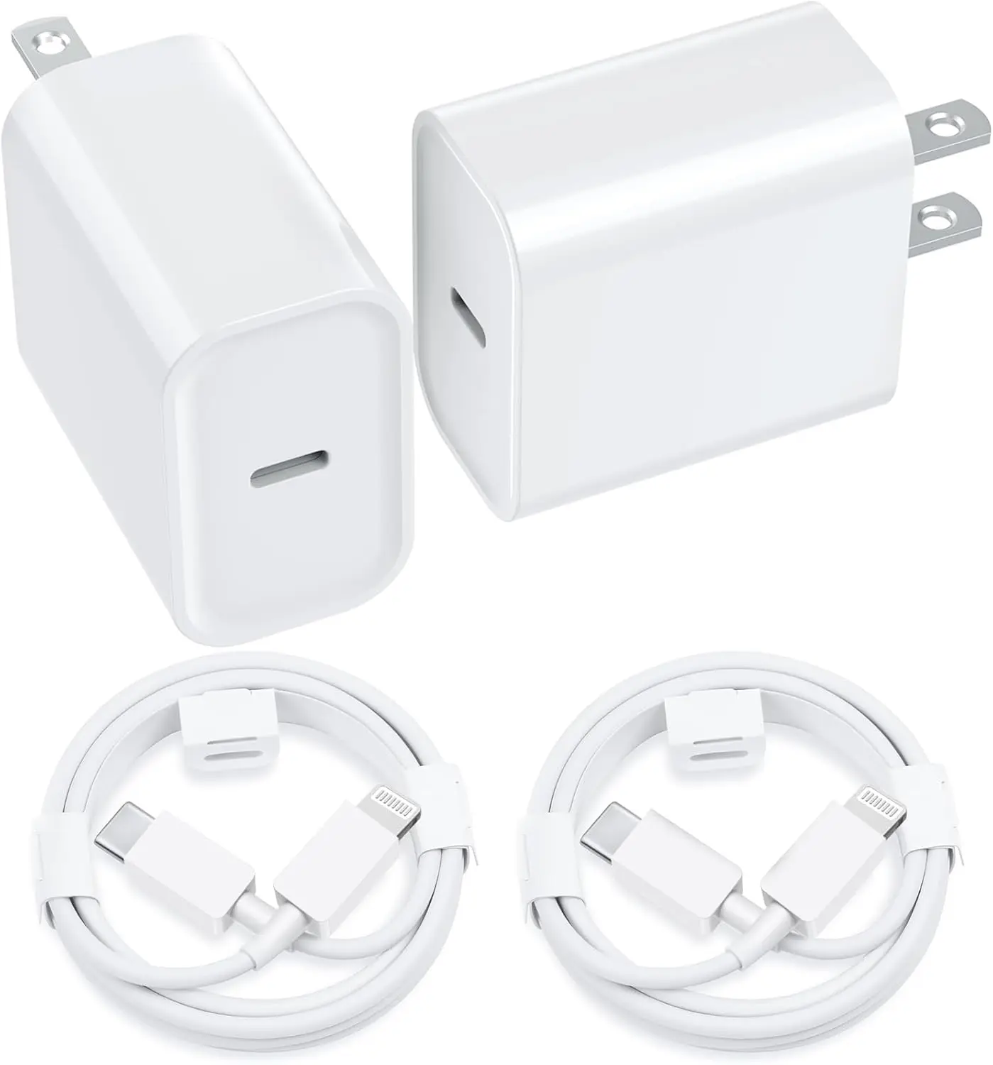 Fast Charging 2-Pack Type C Wall Charger Block with 6FT USB C to Lightning Cables for iPhone 14/13/12/11/X/SE/AirPods
Fast Charging 2-Pack Type C Wall Charger Block with 6FT USB C to Lightning Cables for iPhone 14/13/12/11/X/SE/AirPods