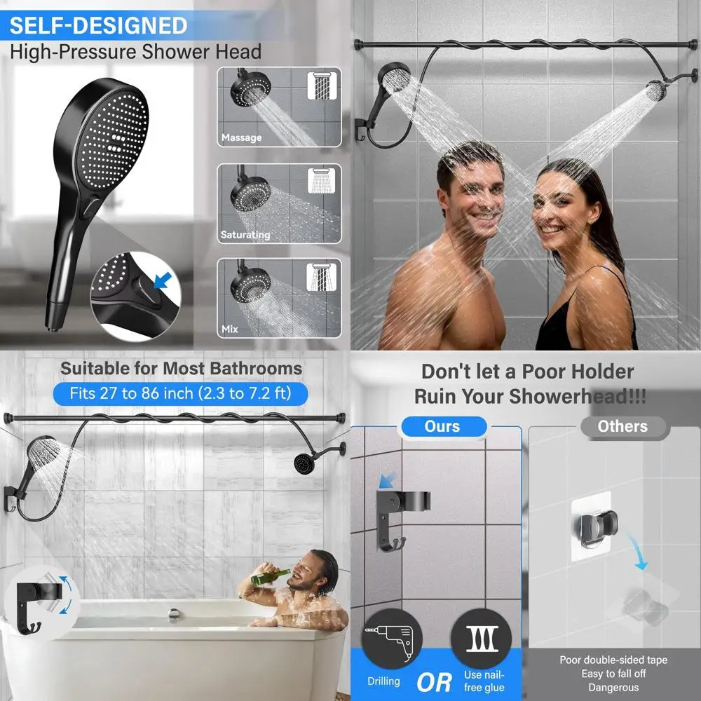 Couple's Dual Shower Heads with Handheld - High Pressure, Adjustable 3-Setting System for 2 Person Bathroom (Black)
Couple's Dual Shower Heads with Handheld - High Pressure, Adjustable 3-Setting System for 2 Person Bathroom (Black)