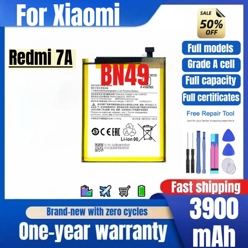 BN49 for Xiaomi Redmi 7A Phone Battery 0 Cycle High Quality High Capacity Battery Replacement Bateria Grade A Cell with Tools
BN49 for Xiaomi Redmi 7A Phone Battery 0 Cycle High Quality High Capacity Battery Replacement Bateria Grade A Cell with Tools