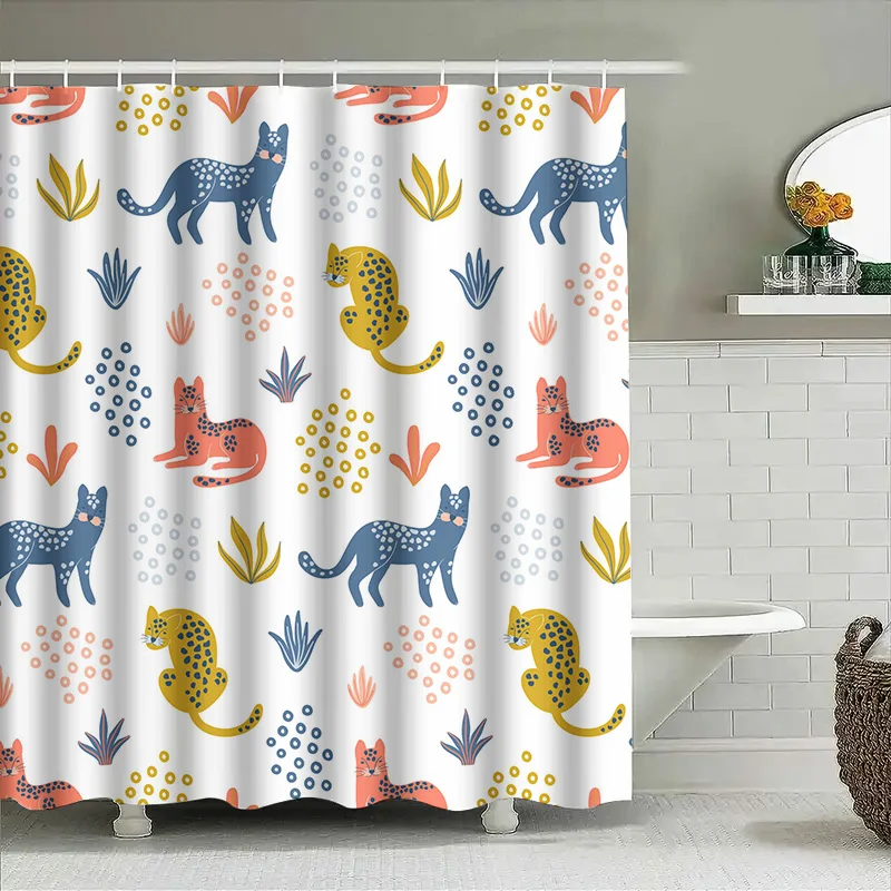 Animal Print Shower Curtain Waterproof Fabric with Cat and Leopard Design Decorative Bathroom Window Treatment Set for Home Deco
Animal Print Shower Curtain Waterproof Fabric with Cat and Leopard Design Decorative Bathroom Window Treatment Set for Home Deco