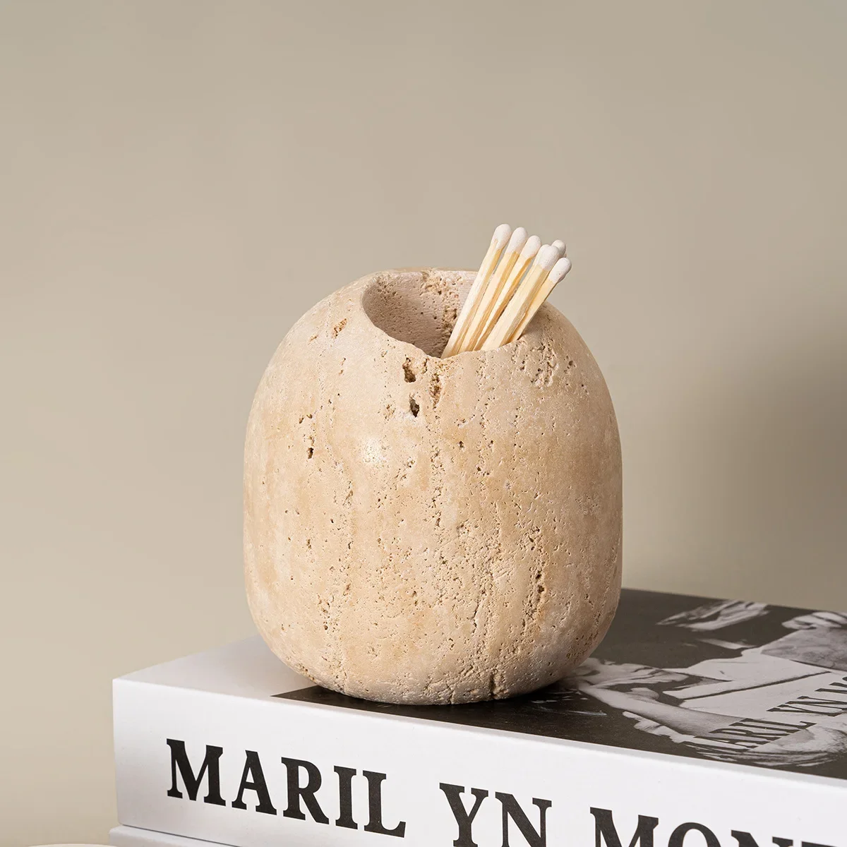 Beige Travertine Match Holder Vintage Match Jar Natural Marble Toothpick Holder Home Decor
Beige Travertine Match Holder Vintage Match Jar Natural Marble Toothpick Holder Home Decor