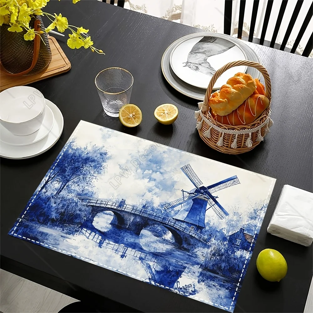 Европейская деревенская ветряная мельница, мост, пейзаж, подставка для столовых приборов, водонепроницаемый домашний обеденный стол, украшение для послеобеденного чая, вечеринки 
Европейская деревенская ветряная мельница, мост, пейзаж, подставка для столовых приборов, водонепроницаемый домашний обеденный стол, украшение для послеобеденного чая, вечеринки