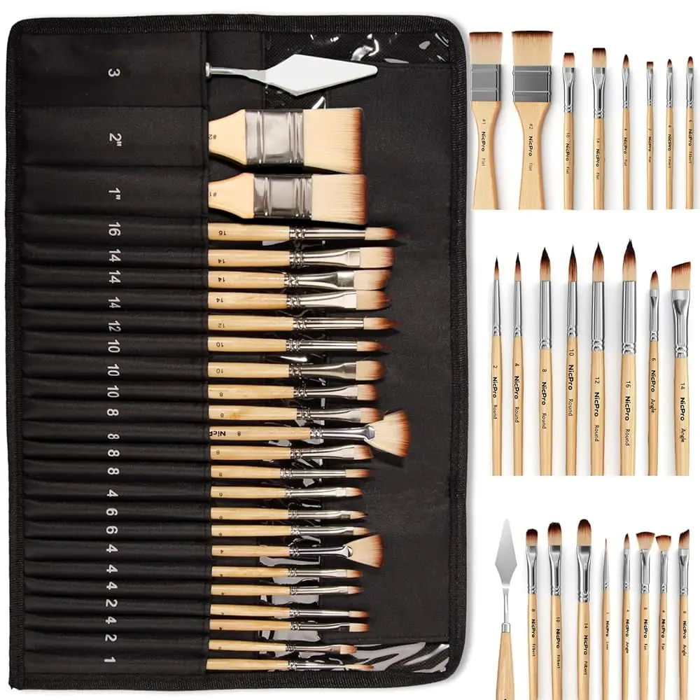 Free Shipping-26pcs Paint Brush Set, Professional Paintbrushes with Palette Knife and Cloth Roll, Artist Paint Brushes for Acryl
Free Shipping-26pcs Paint Brush Set, Professional Paintbrushes with Palette Knife and Cloth Roll, Artist Paint Brushes for Acryl
