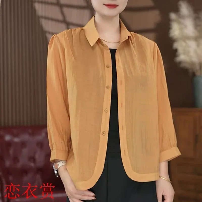 Women's Thin Tencel Linen Blouse 3/4 Sleeve Casual Open Front Shirt for Middle-aged
Women's Thin Tencel Linen Blouse 3/4 Sleeve Casual Open Front Shirt for Middle-aged