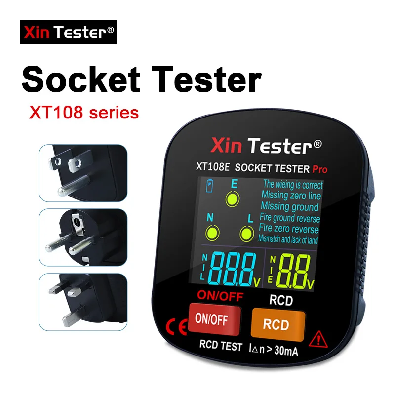 Xin Tester Socket Tester Polarity Detection Socket Wiring RCD GFCI NCV Test EU US UK Plug Ground Zero Line 30mA Smart Detector
Xin Tester Socket Tester Polarity Detection Socket Wiring RCD GFCI NCV Test EU US UK Plug Ground Zero Line 30mA Smart Detector