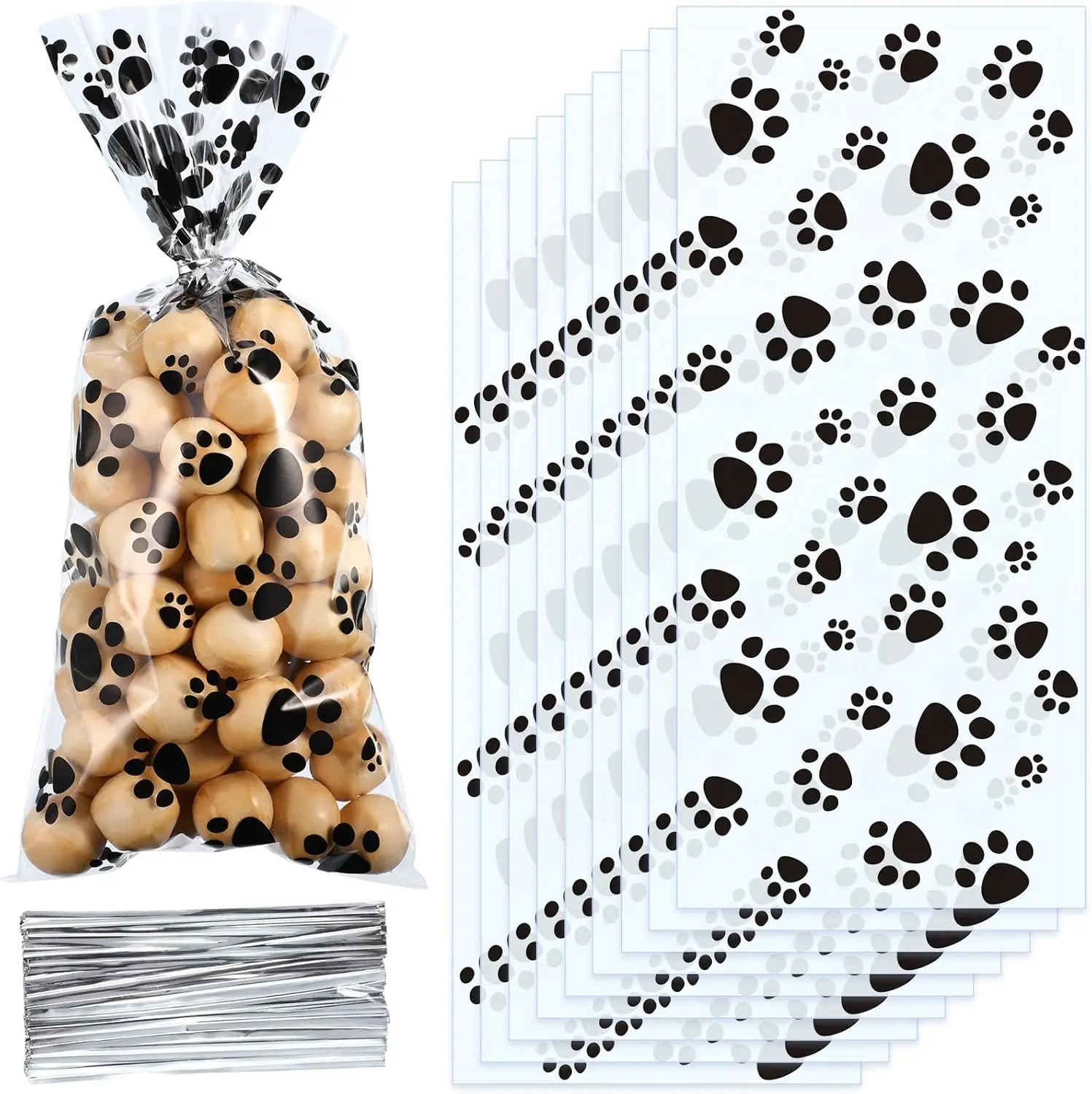 100 Pcs Dog Treat Bags with Paw Print Design, Heat Sealable Cellophane Bags with Twist Ties for Pet Party Favors, Black
100 Pcs Dog Treat Bags with Paw Print Design, Heat Sealable Cellophane Bags with Twist Ties for Pet Party Favors, Black