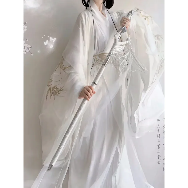 Weijin Style Hanfu Embroidered Cross Collar Straight Robe Wide Sleeve Fairy Cold Style Xianxia Costume
Weijin Style Hanfu Embroidered Cross Collar Straight Robe Wide Sleeve Fairy Cold Style Xianxia Costume