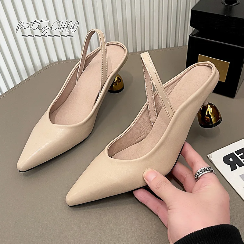 Designer Style Ball Heel Leather Slingback Shoes Woman Elegant Solid Point Toe Clog Sandals Ladies Fashion Nude Color Pump Shoes
Designer Style Ball Heel Leather Slingback Shoes Woman Elegant Solid Point Toe Clog Sandals Ladies Fashion Nude Color Pump Shoes