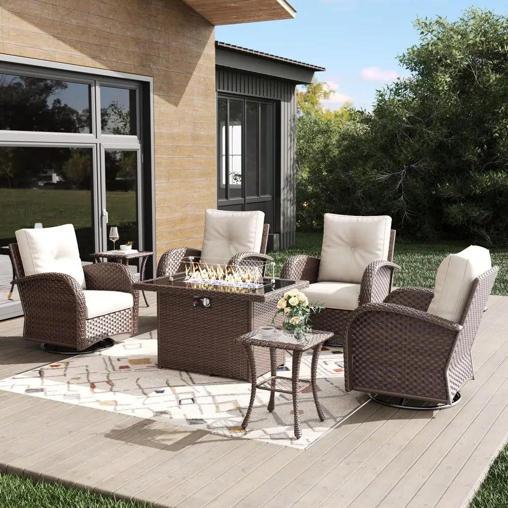 Patio Furniture Sets with Fire Pit Table 7 Pieces Wicker Swivel Rocker Chairs for Backyard Deck
Patio Furniture Sets with Fire Pit Table 7 Pieces Wicker Swivel Rocker Chairs for Backyard Deck