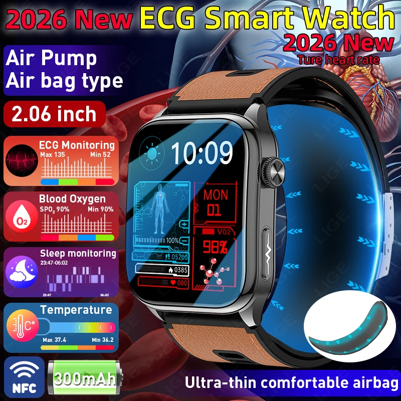 LIGE New Accurate ECG Smart Watch Heart Health Analysis Blood analysis Blood Lipid Air Pump Air Bag Blood Pressure Smartwatches
LIGE New Accurate ECG Smart Watch Heart Health Analysis Blood analysis Blood Lipid Air Pump Air Bag Blood Pressure Smartwatches