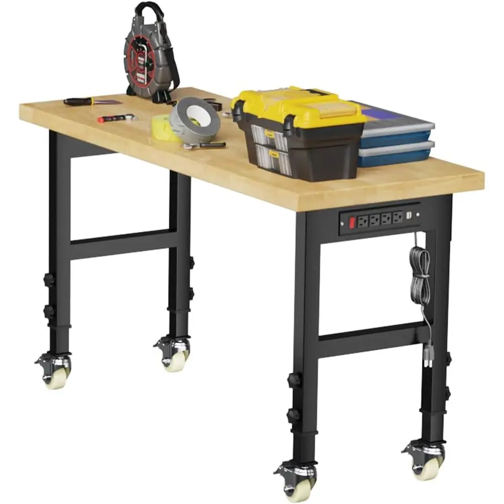 48 Heavy-Duty Adjustable Workbench with 4 Height Options, Wheels, Power Outlets, 2000 lbs Capacity for Garage, Workshop, Office
48 Heavy-Duty Adjustable Workbench with 4 Height Options, Wheels, Power Outlets, 2000 lbs Capacity for Garage, Workshop, Office