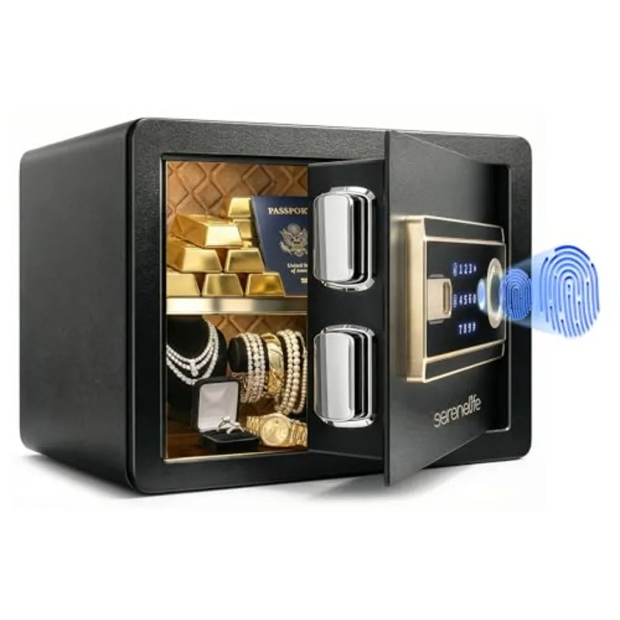 Fingerprint Safe for Home Office Steel Black Electronic Fingerprint Access, Touchscreen Keypad, 4 Keys, 0.63 Cubic FT Capacity
Fingerprint Safe for Home Office Steel Black Electronic Fingerprint Access, Touchscreen Keypad, 4 Keys, 0.63 Cubic FT Capacity
