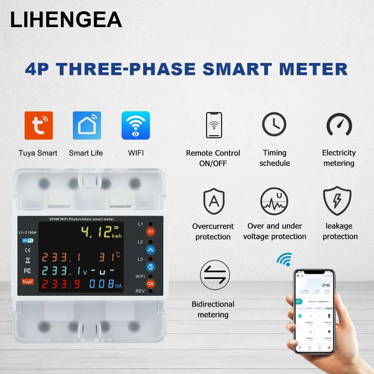 Smart Life Energy Monitoring 100A Tuya WiFi 3-Phase Meter with Bi-Directional Auto-Reclosing Relay
Smart Life Energy Monitoring 100A Tuya WiFi 3-Phase Meter with Bi-Directional Auto-Reclosing Relay