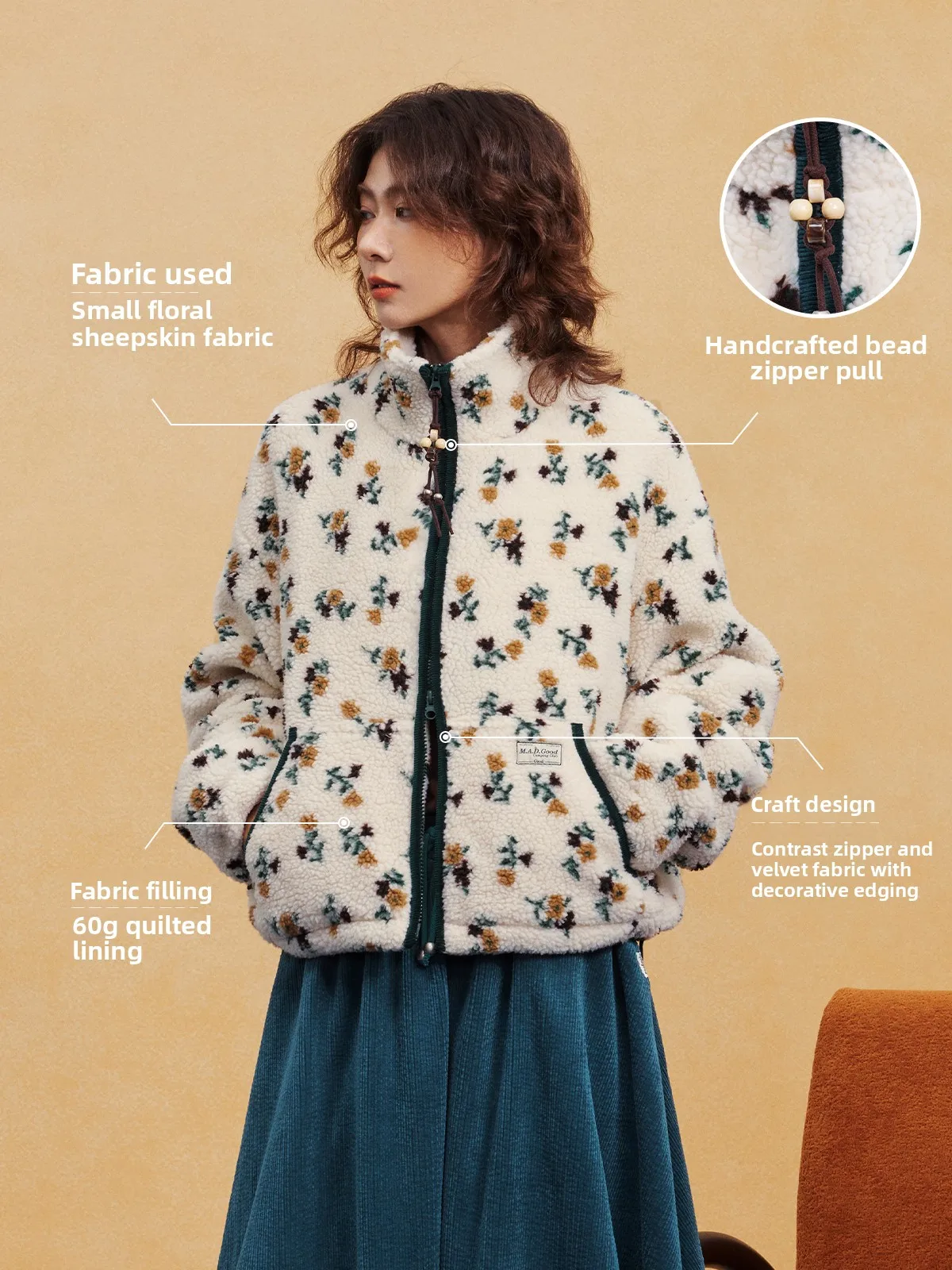 Maood Casual Cotton Jaet Floral Embroidery Contrast Color eepskin Cotton Outerwear for Women Commute Loose Fit Zipper
Maood Casual Cotton Jaet Floral Embroidery Contrast Color eepskin Cotton Outerwear for Women Commute Loose Fit Zipper