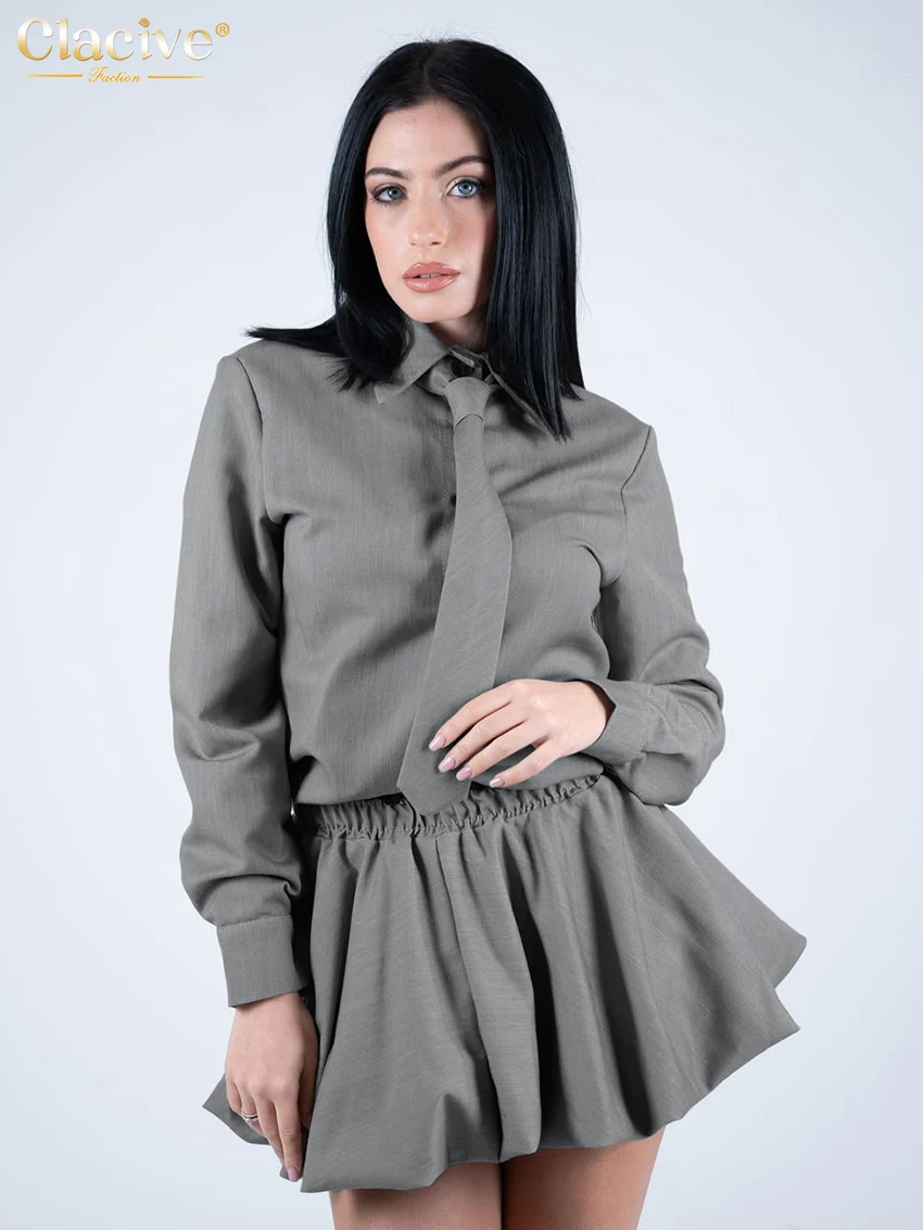Clacive Fashion Loose Gray Woman 2 Piece Set Outfit 2025 Elegant Tie Long Sleeve Shirt With High Waist Pleated Mini Skirt Set
Clacive Fashion Loose Gray Woman 2 Piece Set Outfit 2025 Elegant Tie Long Sleeve Shirt With High Waist Pleated Mini Skirt Set