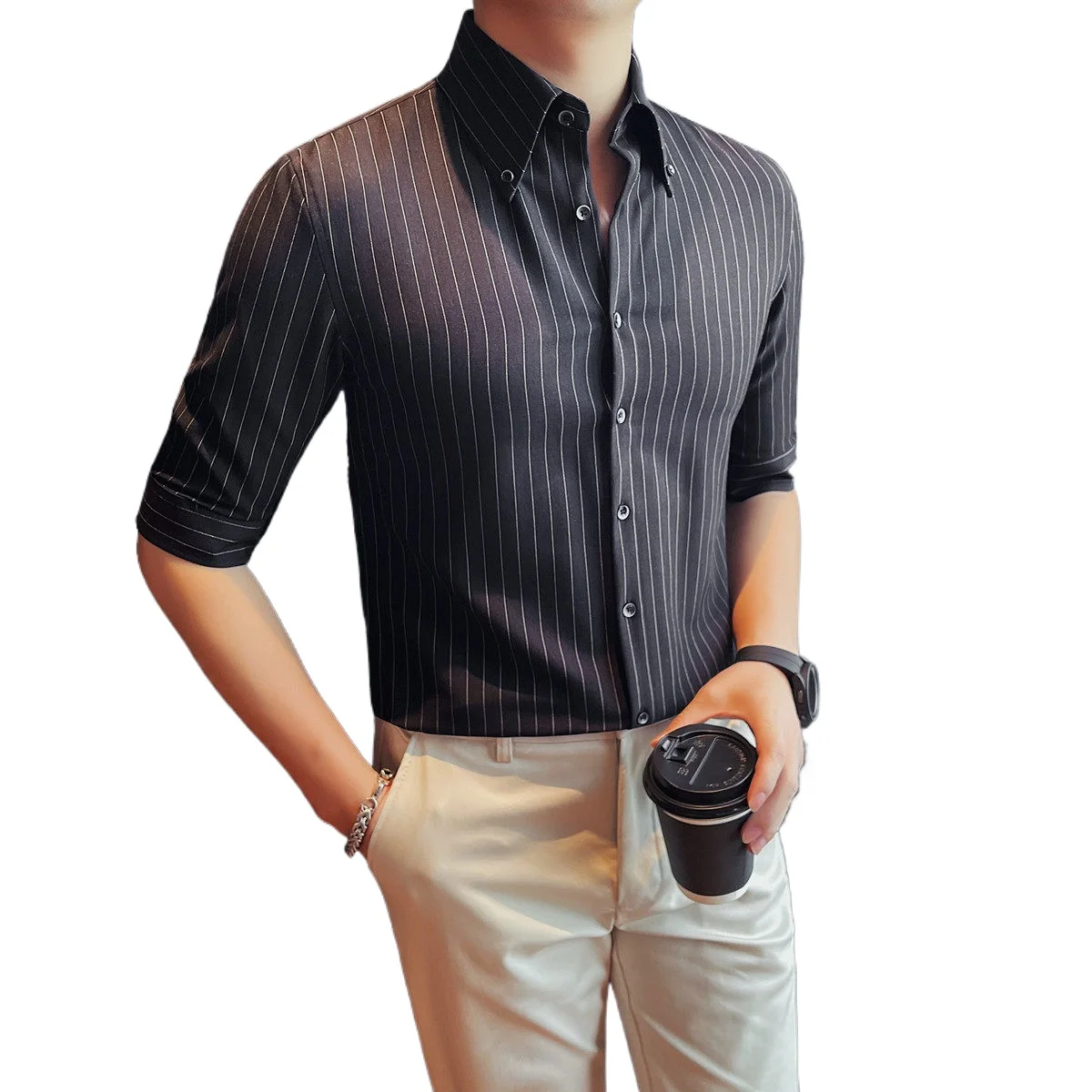 Men's Striped Shirt Summer Fashion French Large Pointed Collar Short Sleeve Premium 7 Point Shirt Daily Commute Streetwear Men
Men's Striped Shirt Summer Fashion French Large Pointed Collar Short Sleeve Premium 7 Point Shirt Daily Commute Streetwear Men