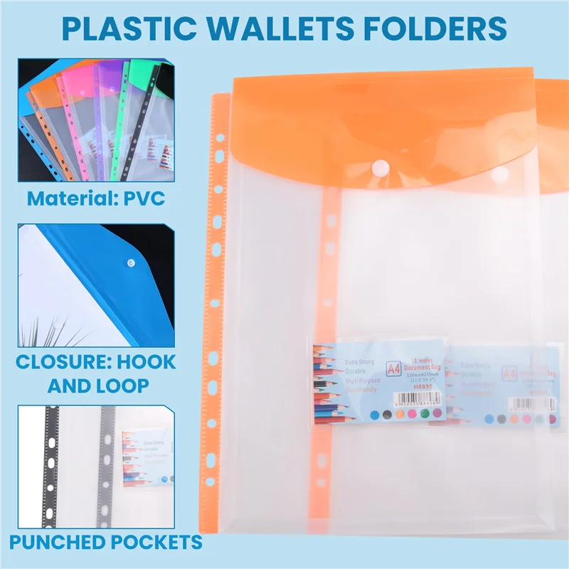 TA-12 Pack A4 Punched Pockets Plastic Wallets - 11 Holes Expandable Binder Pocket Envelope File Folders
TA-12 Pack A4 Punched Pockets Plastic Wallets - 11 Holes Expandable Binder Pocket Envelope File Folders