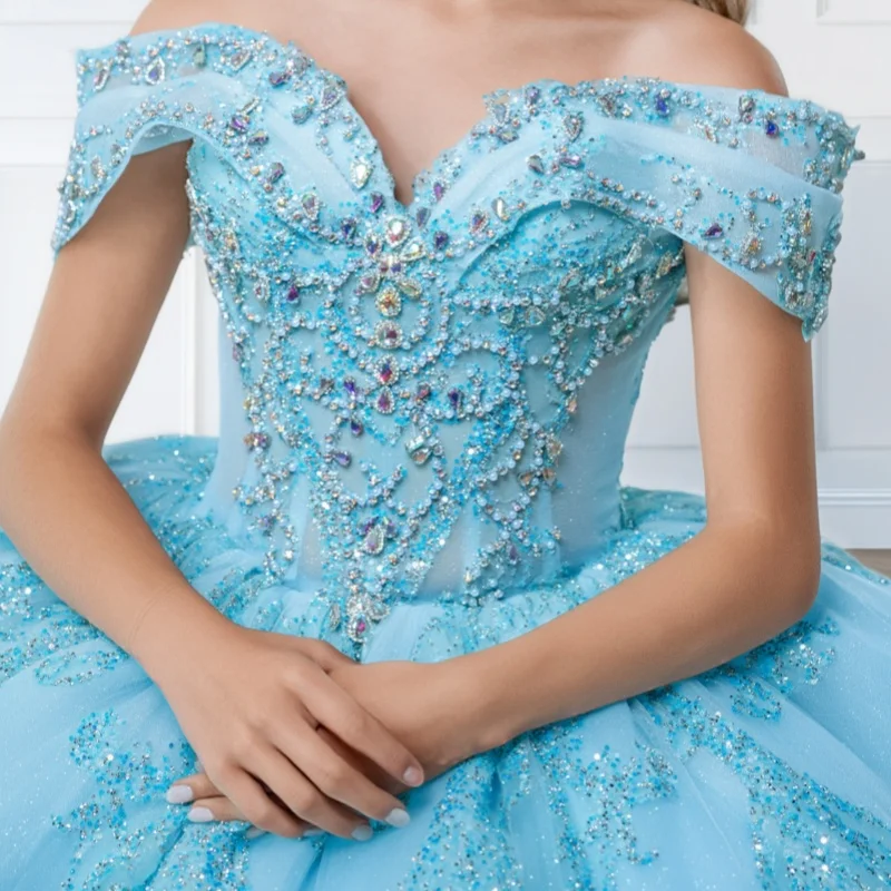 Simple Light Blue Quinceanera Dress off-shoulder Sequins Crystal Decal Lace Long tail vestidos de 15 Quinceanera Customize
Simple Light Blue Quinceanera Dress off-shoulder Sequins Crystal Decal Lace Long tail vestidos de 15 Quinceanera Customize