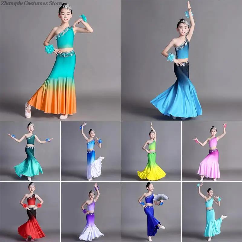 1 Set Girl Traditional Dai Dance Costume Kids Performance Costume Peacock Dance Fishtail Skirt With Headwear Folk Dance Dress
1 Set Girl Traditional Dai Dance Costume Kids Performance Costume Peacock Dance Fishtail Skirt With Headwear Folk Dance Dress
