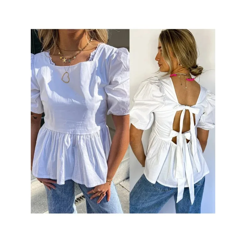 Fashion Backless Short Sleeve Shirts For Women Casual Back Lace Up Tops 2024 Spring Summer Chic Ladies Shirt Loose Streetwear
Fashion Backless Short Sleeve Shirts For Women Casual Back Lace Up Tops 2024 Spring Summer Chic Ladies Shirt Loose Streetwear