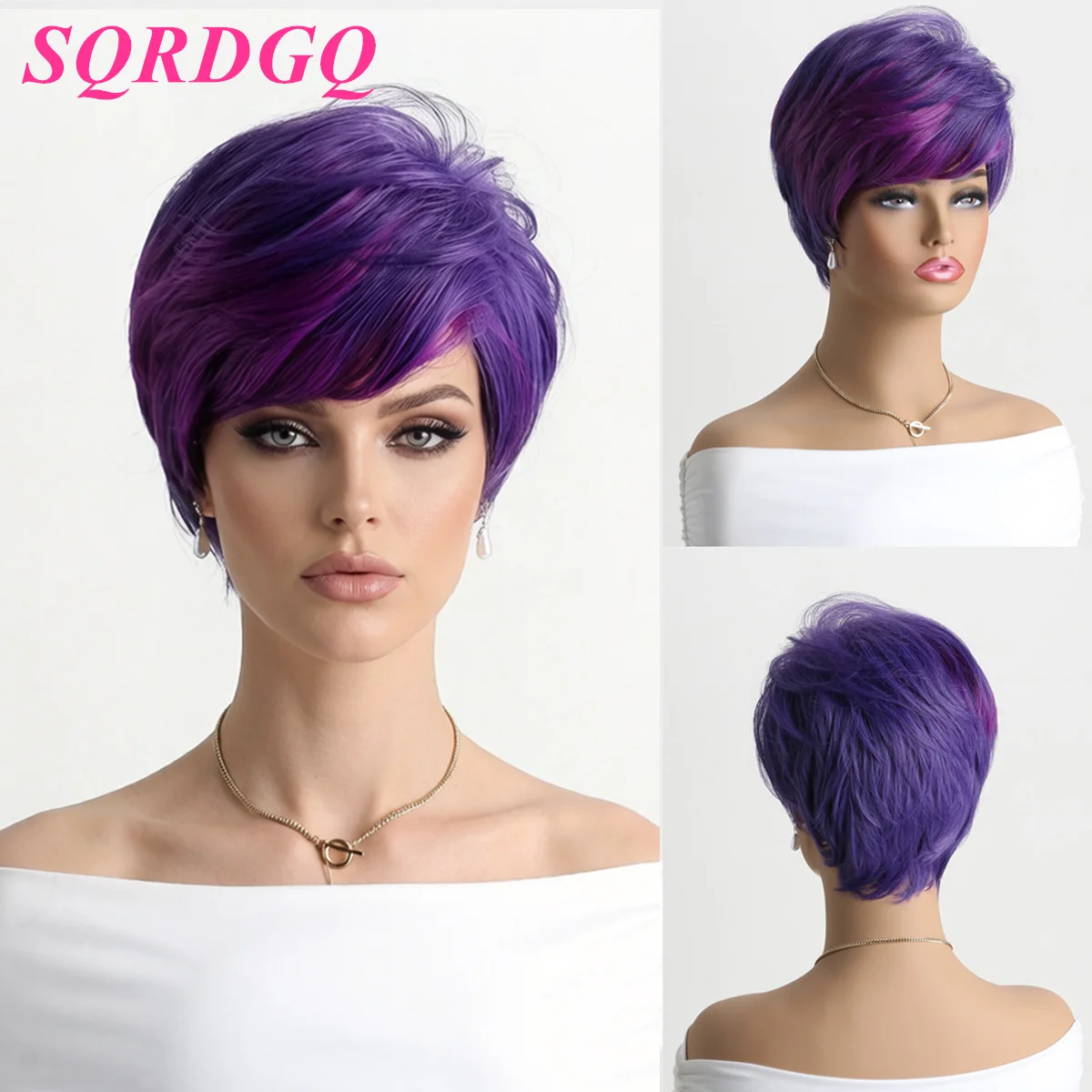 SQRDGQ Synthetic Hair Woman Wigs Natural Short Wig with Bangs Pixie Cut Purple Wig Female Daily Party Cosplay Women's Wigs
SQRDGQ Synthetic Hair Woman Wigs Natural Short Wig with Bangs Pixie Cut Purple Wig Female Daily Party Cosplay Women's Wigs