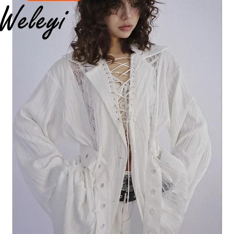 Punk Style Gothic Pleated Texture Straps Shirts for Women 2024 Autumn New Original Women's Long Sleeve Shirt Roupas Femininas
Punk Style Gothic Pleated Texture Straps Shirts for Women 2024 Autumn New Original Women's Long Sleeve Shirt Roupas Femininas