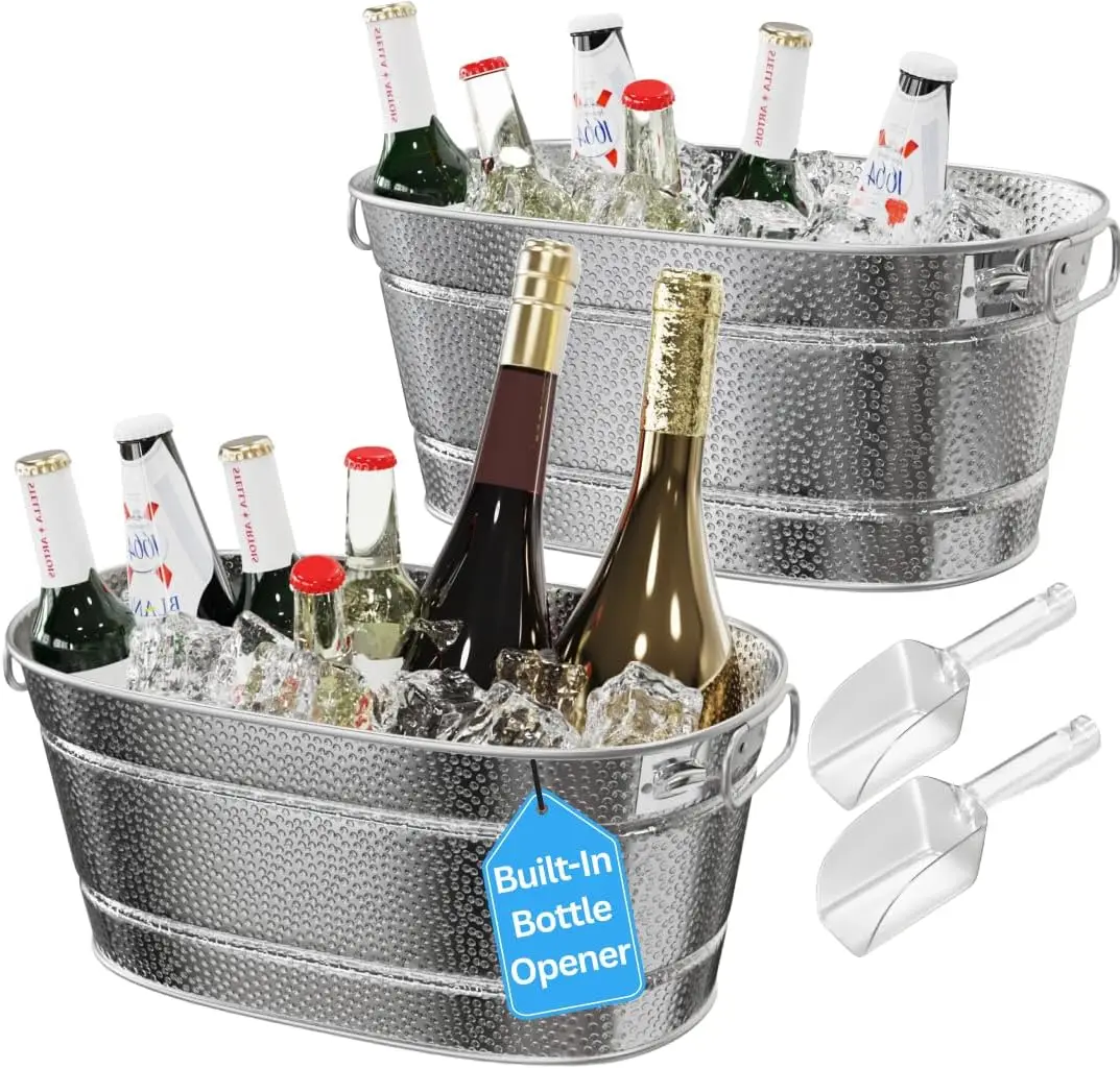 2 Pack Galvanized Tub with Handles - Beverage Tub with 2 Ice Scoops, 3 Gallon Ice Bucket for Parties, Metal Drink Buckets for Pa
2 Pack Galvanized Tub with Handles - Beverage Tub with 2 Ice Scoops, 3 Gallon Ice Bucket for Parties, Metal Drink Buckets for Pa
