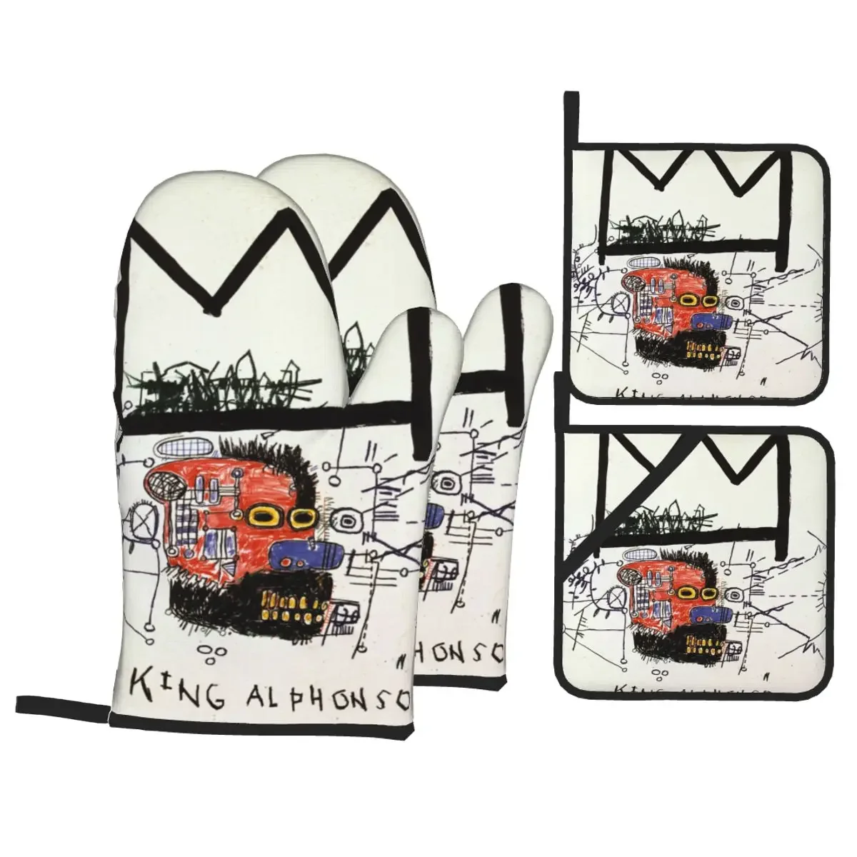 Custom King Alphonso Basquiats Oven Mitts and Pot Holders Sets of 4 High Heat Resistant Baking Cooking Gloves for Kitchen BBQ
Custom King Alphonso Basquiats Oven Mitts and Pot Holders Sets of 4 High Heat Resistant Baking Cooking Gloves for Kitchen BBQ