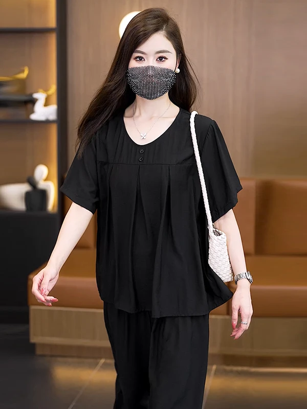 Black Cotton Linen Wide Leg Pants Two Piece Set for plus Size Women Summer Fashion Slimming Effect Meat Covering Ensemble
Black Cotton Linen Wide Leg Pants Two Piece Set for plus Size Women Summer Fashion Slimming Effect Meat Covering Ensemble