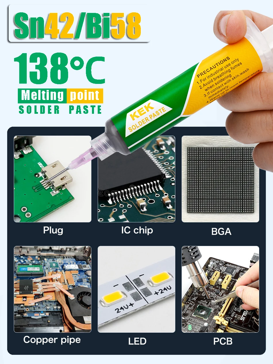 Needle-tube Type Lead-free Low Temperature Solder Paste Sn42Bi58 Melting Point 138℃ Patch Repair Low Temperature Solder Paste
Needle-tube Type Lead-free Low Temperature Solder Paste Sn42Bi58 Melting Point 138℃ Patch Repair Low Temperature Solder Paste