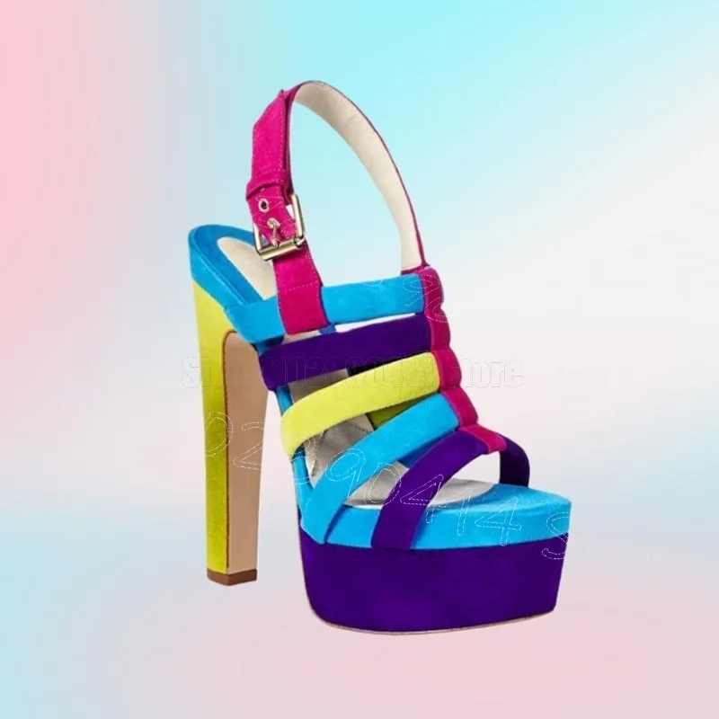 Colorful Suede Stripe Design Open Toe Sandals Buckle Strap Women Shoes Chunky High Heels Party Dating 2026 Zapatos Para Mujere
Colorful Suede Stripe Design Open Toe Sandals Buckle Strap Women Shoes Chunky High Heels Party Dating 2026 Zapatos Para Mujere