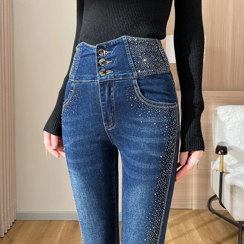 Rhinestone Jeans for Women Skinny Pants 2023 Spring Autumn New High Waist Slim Fit Pencil Trousers
Rhinestone Jeans for Women Skinny Pants 2023 Spring Autumn New High Waist Slim Fit Pencil Trousers