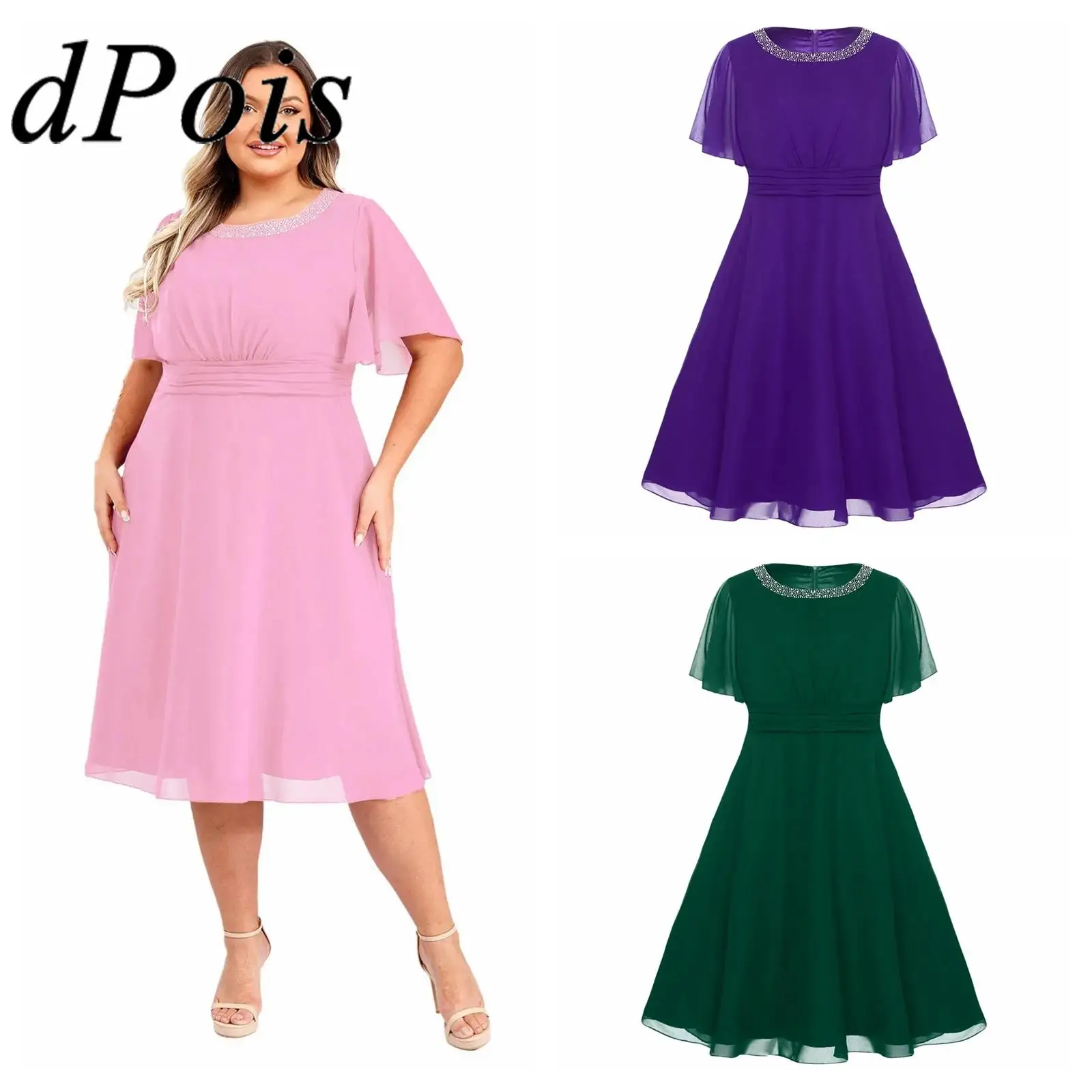 Women's Dress A-line Short Sleeves Ruched Chiffon Vestidos High Waist Dress with Belt for Holiday Pageant Wedding Guest Dresses
Women's Dress A-line Short Sleeves Ruched Chiffon Vestidos High Waist Dress with Belt for Holiday Pageant Wedding Guest Dresses