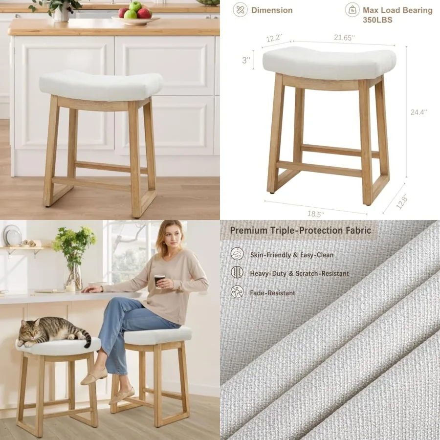 24 Inch Counter Height Bar Stool, Backless Upholstered Bar Stool with Wood Legs, Modern Farmhouse Saddle Stool for Kitchen Isla
24 Inch Counter Height Bar Stool, Backless Upholstered Bar Stool with Wood Legs, Modern Farmhouse Saddle Stool for Kitchen Isla