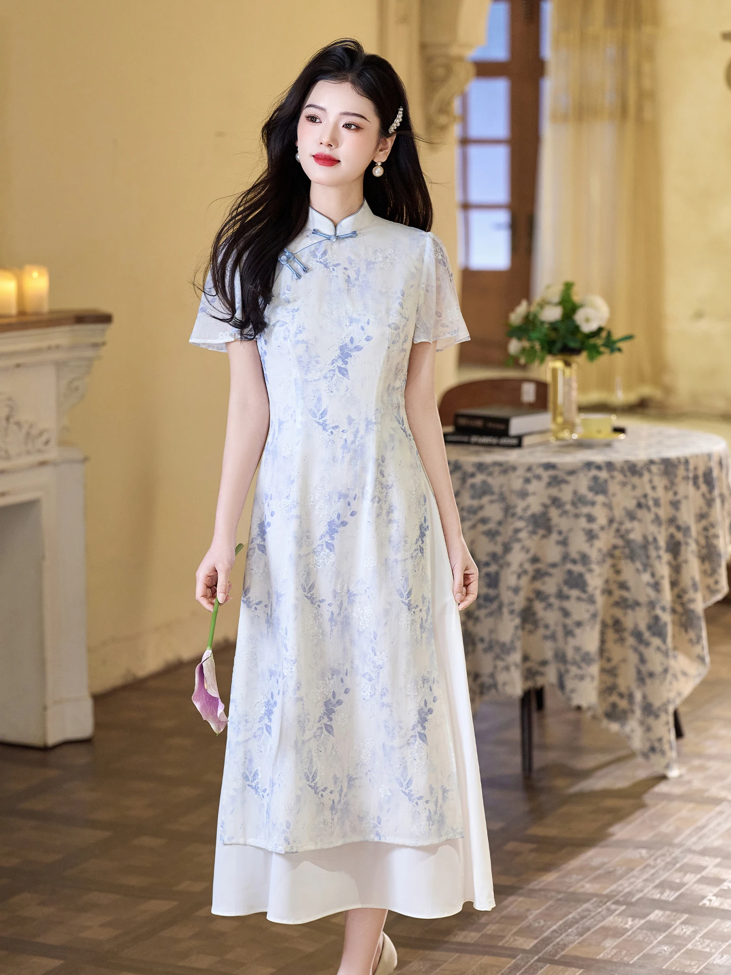Elegant Short-Sleeved Dress with Lotus Leaf Sleeves Chinese Style Women's Fashionable Slimming Long Daily Wear
Elegant Short-Sleeved Dress with Lotus Leaf Sleeves Chinese Style Women's Fashionable Slimming Long Daily Wear