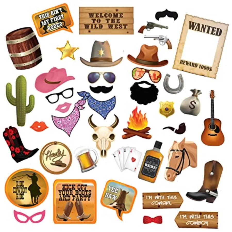 Western Cowgirl and Cowboy Photo Booth Props. Wild West Party Decorations. 41 Pcs Texas Theme Props with Wanted Sign for Birthd
Western Cowgirl and Cowboy Photo Booth Props. Wild West Party Decorations. 41 Pcs Texas Theme Props with Wanted Sign for Birthd
