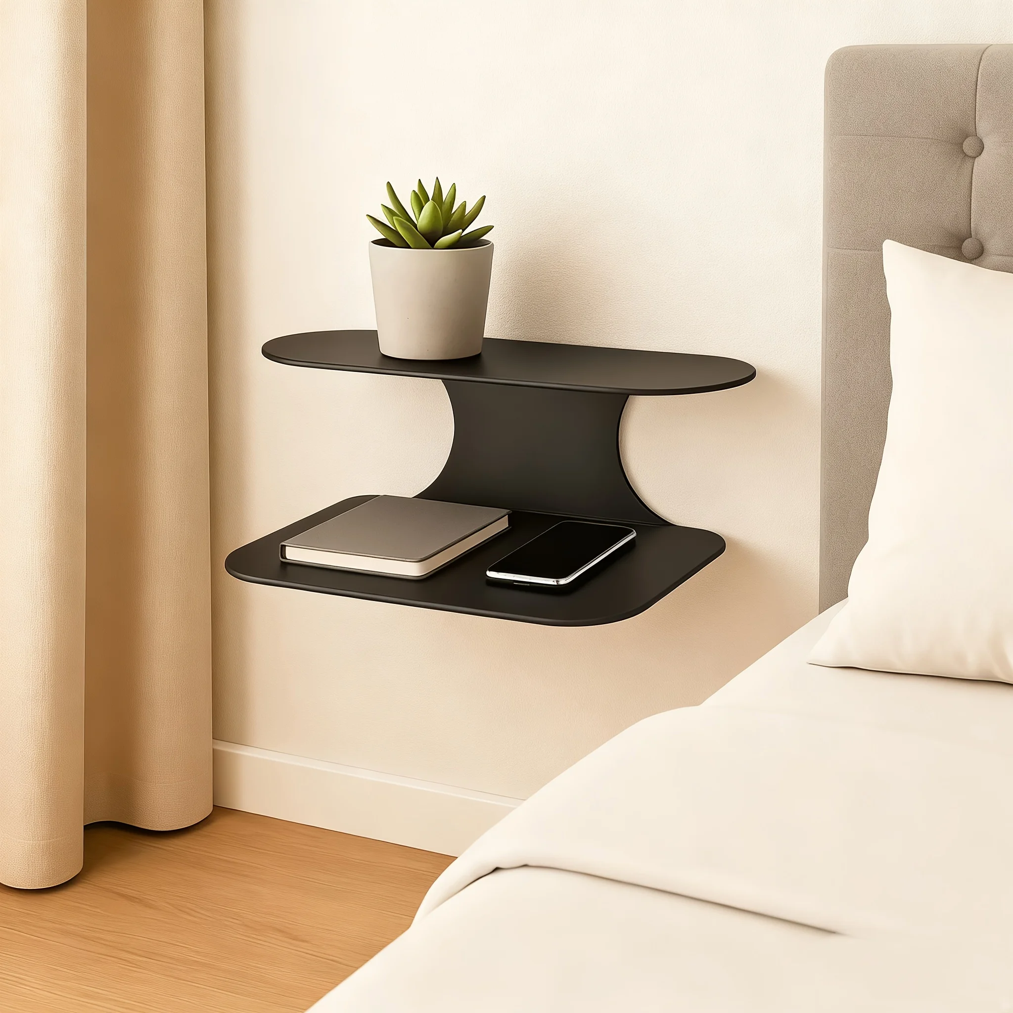 Two-Level Floating Nightstand Shelf, Easy Black Wall-Installed Side Table for The Bedroom, Suitable for Plants, Books
Two-Level Floating Nightstand Shelf, Easy Black Wall-Installed Side Table for The Bedroom, Suitable for Plants, Books